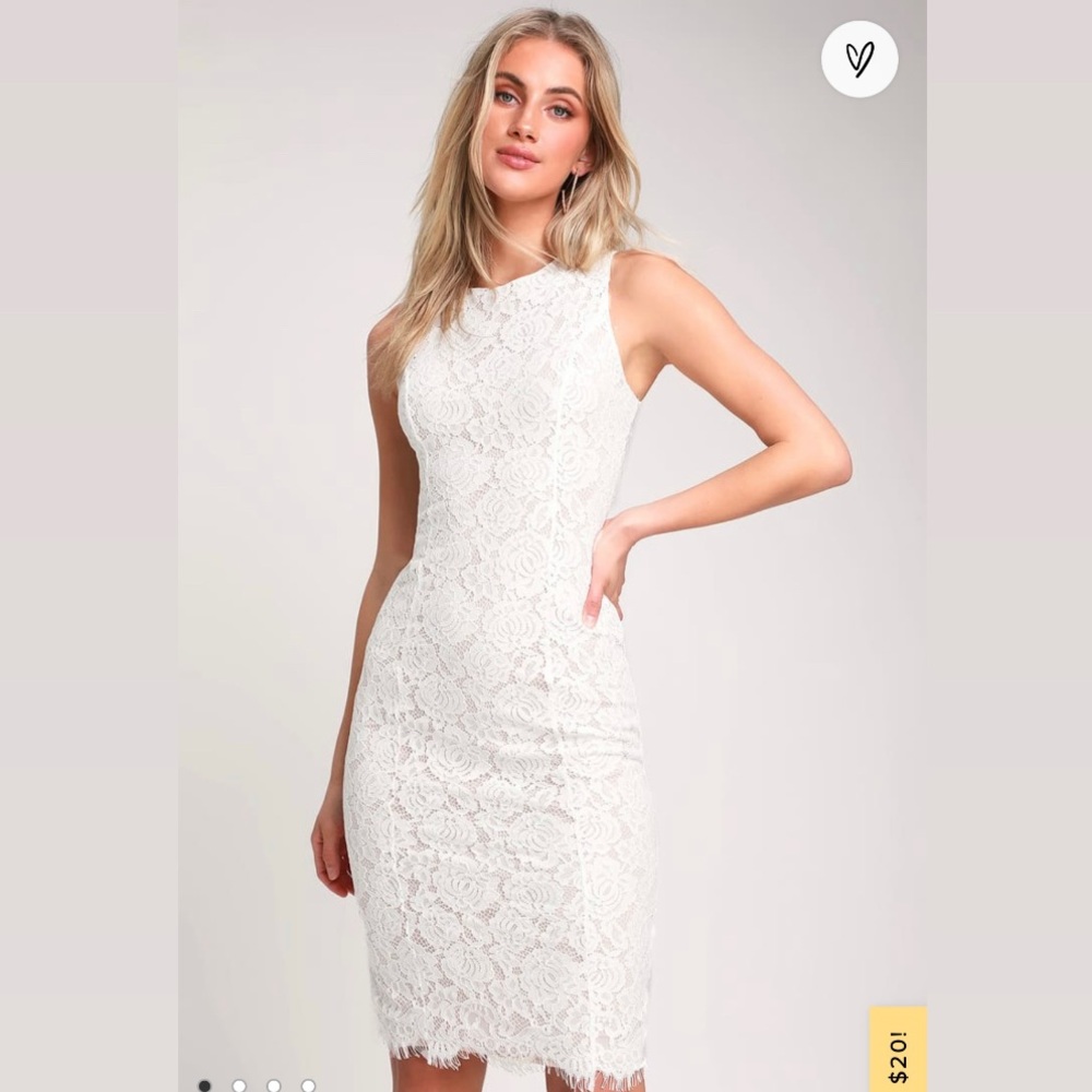 Lulu’s “Corita” White Lace Sleeveless Midi Dress